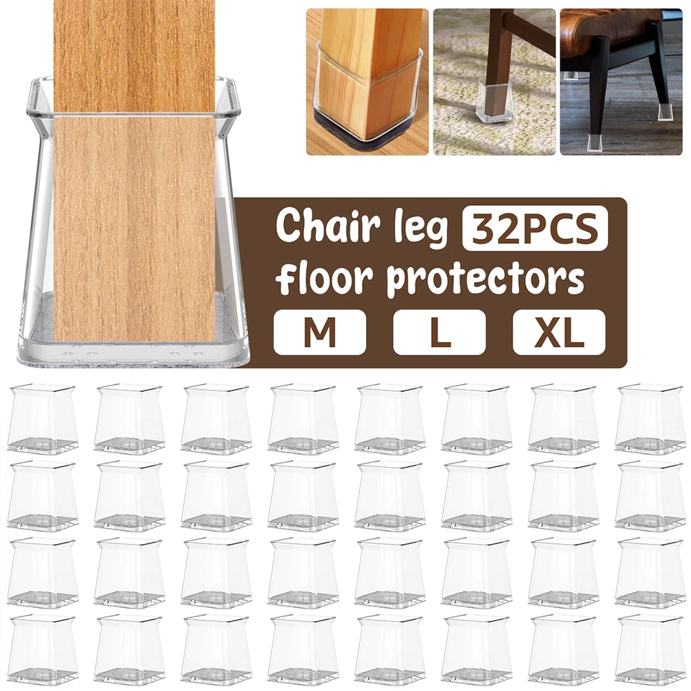 32 قطعة سيليكون كرسي الساق الطابق حامي M/L/XL المضادة للانزلاق الأثاث غطاء الساق مع ورأى أسفل مربع أقدام أثاث حماة