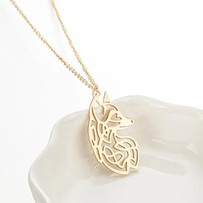 Shuangshuo Classic Viking Fox Pendant Necklace Stainless Steel Hollow Fox Charm Necklace Cute Anmial Jewelry for Her Party Gift