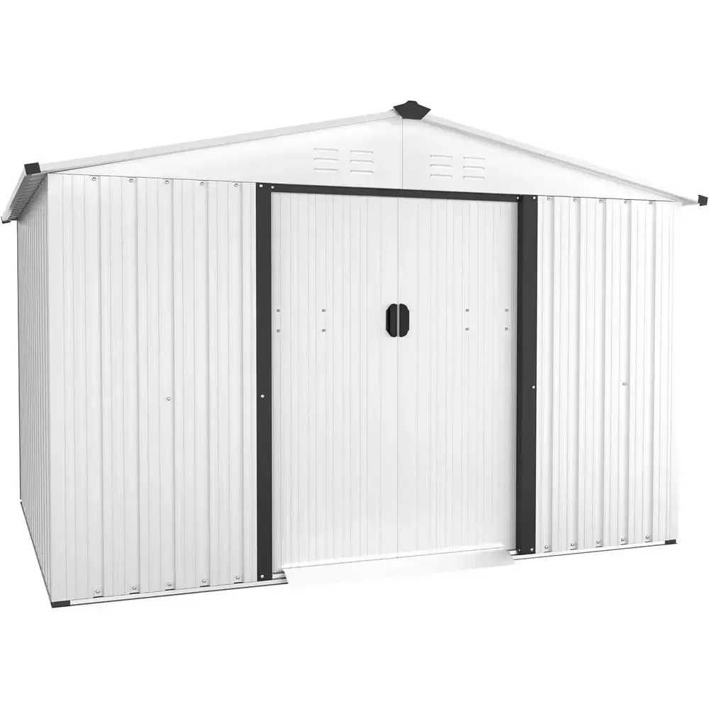 6x8 Outdoor Vented Garden Storage Shed with Sliding Door - White Steel Roof