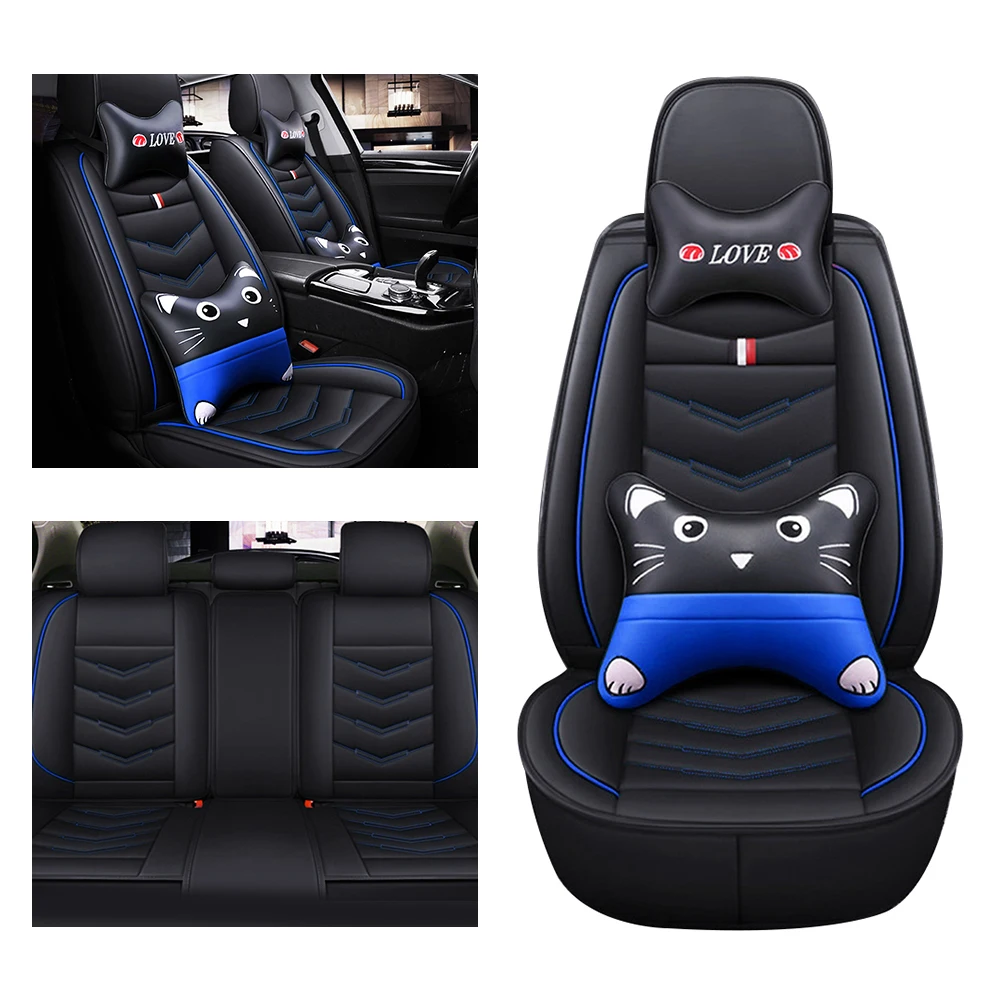 Luxury designed universal seat covers in 5 black and blue colors, including headrest and lumbar pillow standard waterproof