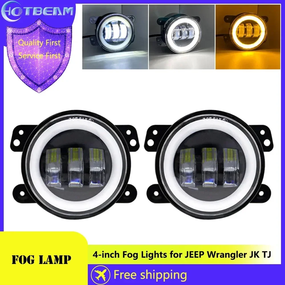 Phares antibrouillard ronds à LED Angel Eyes, phares antibrouillard tout-terrain, 4 pouces, adaptés pour Jeep Wrangler 2007-2015 Dodge 150./