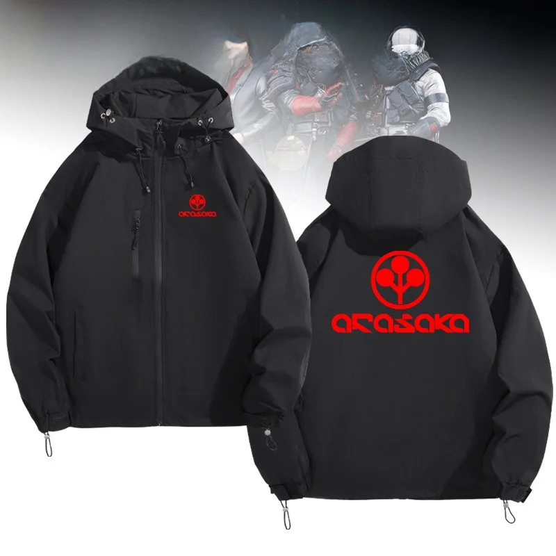 

2077 Hua Cany Logo Casual Jaet Outerwear Autumn Winter Men's Loose Fit Zipper Closure Polyester Fiber