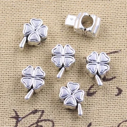 10pcs 13x9x7mm Lucky Irish Four Leaf Clover 4.5mm Big Hole Bead Charm Fits Antique Silver Color Charm Bracelets Wholesale