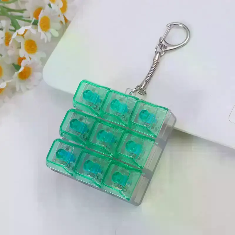 Fidget Keyboard Keychain Colorful Transparent Clickable Buttons Durable Stress Relief Toy for Kids Adults All Age Groups
