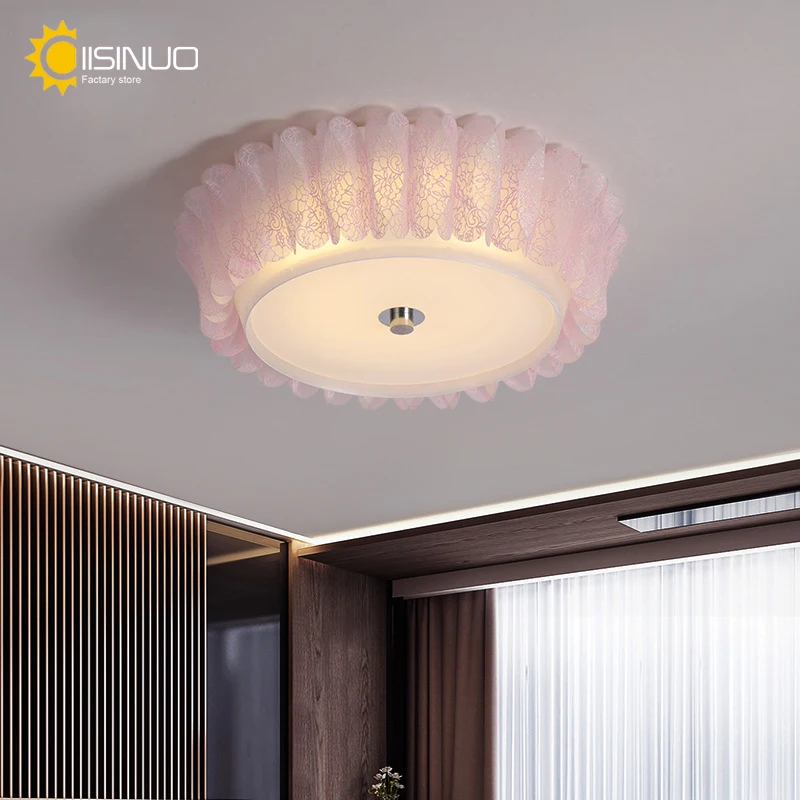 

Modern Round Ceiling Lamp Romantic Warm Lighting Soft Pink & White Ambient Fixture for Bedroom Living Room Nursery Wedding Decor