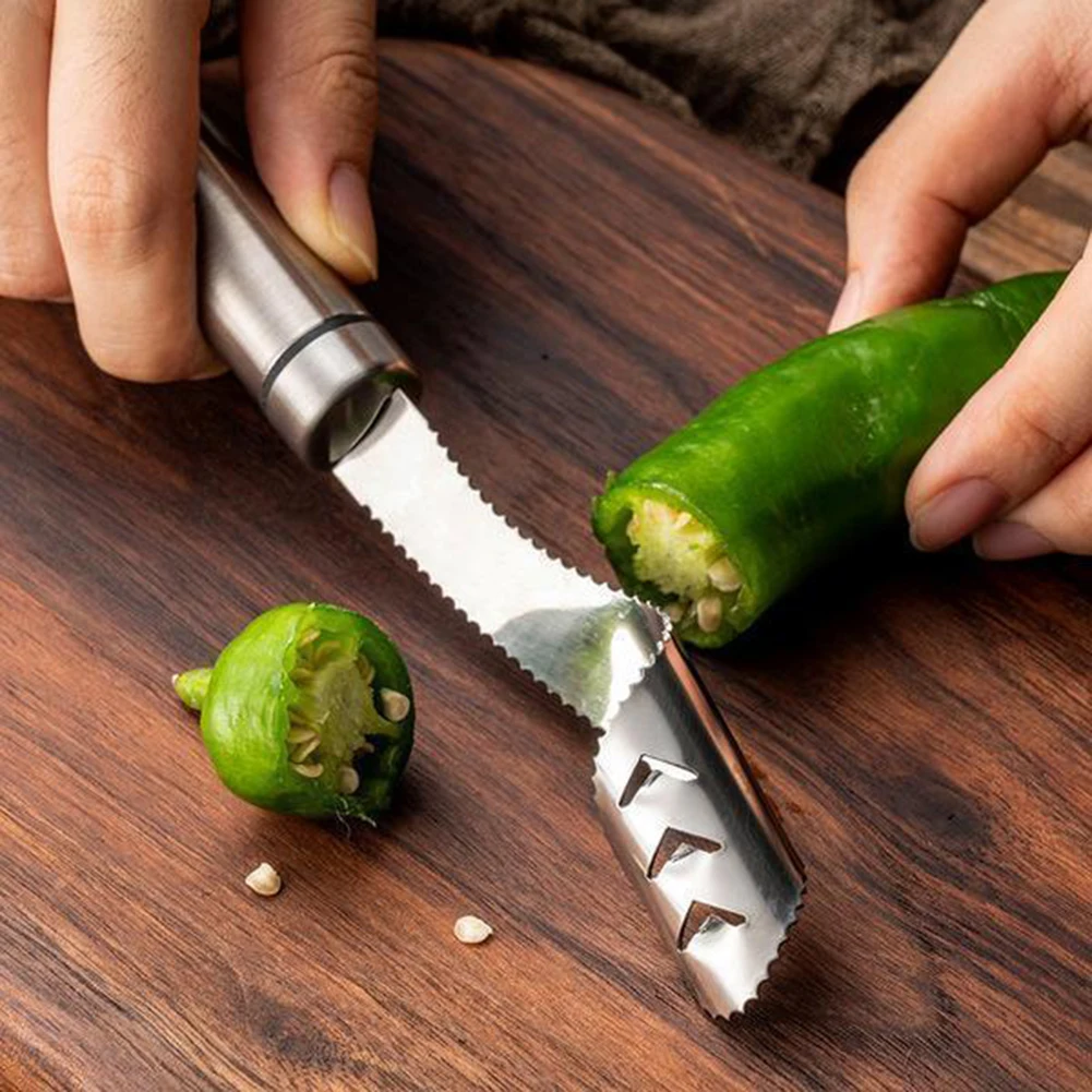 Stainless Steel Pepper Core Remover Seed Remover Seed Digger Sharpen Serrated Slice Seeding Remover Kitchen Tools Accessories