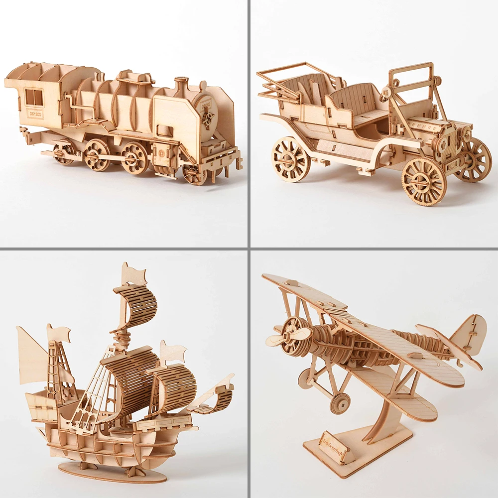 

Laser Cutting DIY Sailing Ship Train Airplane Toys 3D Wooden Puzzle Toy Assembly Model Kits Desk Decoration for Children Kids