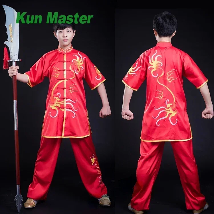 

Выполненная на заказ униформа для соревнований по кунг-фу, одежда для выступлений тай-чи, ушу, женская и мужская детская одежда с вышивкой, 2022, красный, новый стиль