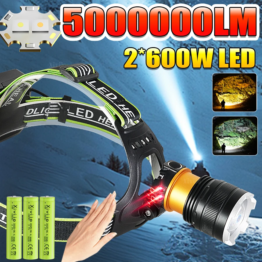 50000000LM Ultra Powerful LED Headlamp Rechargeable High Power Head Flashlight Head Torch Fishing Hunting Headlight 18650