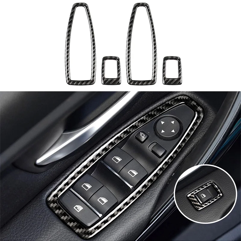 Carbon Car Window Switch Button Panel Decor Trim Sticker for BMW F20 F21 F30 F34 1 2 3 Series GT 2013-2019 Interior Accessories
