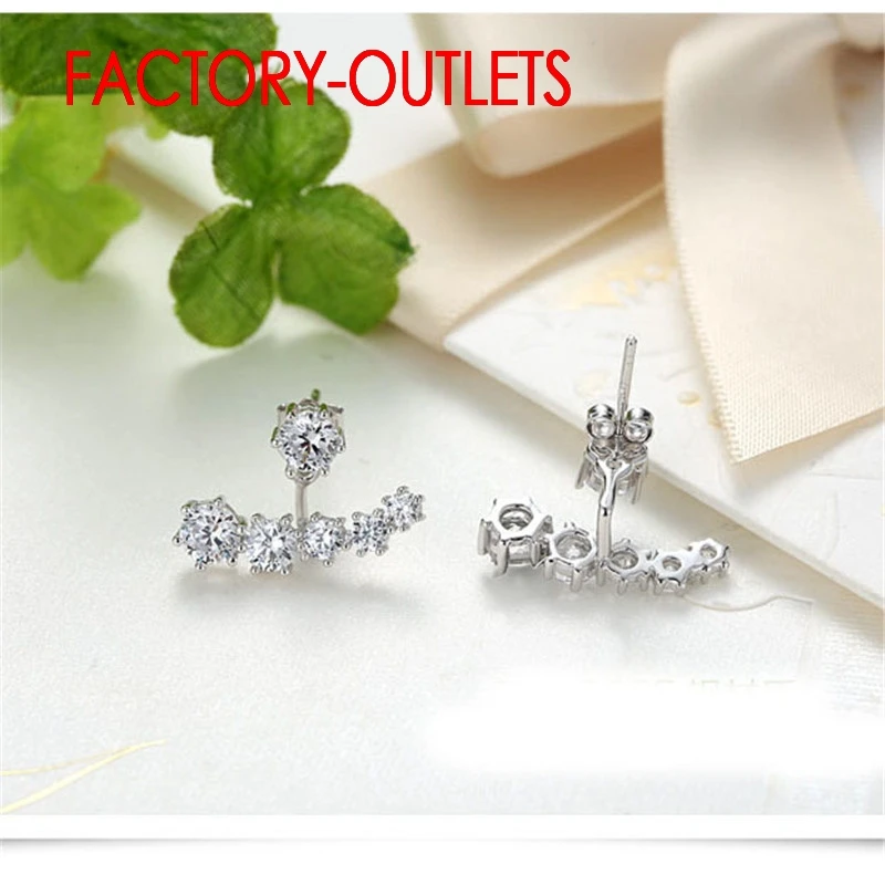 New Fashion Real 925 Sterling Silver Shiny Cubic Zirconia Crystal Beads Neckband Stud Earrings for Women Wedding Bijoux Brinco