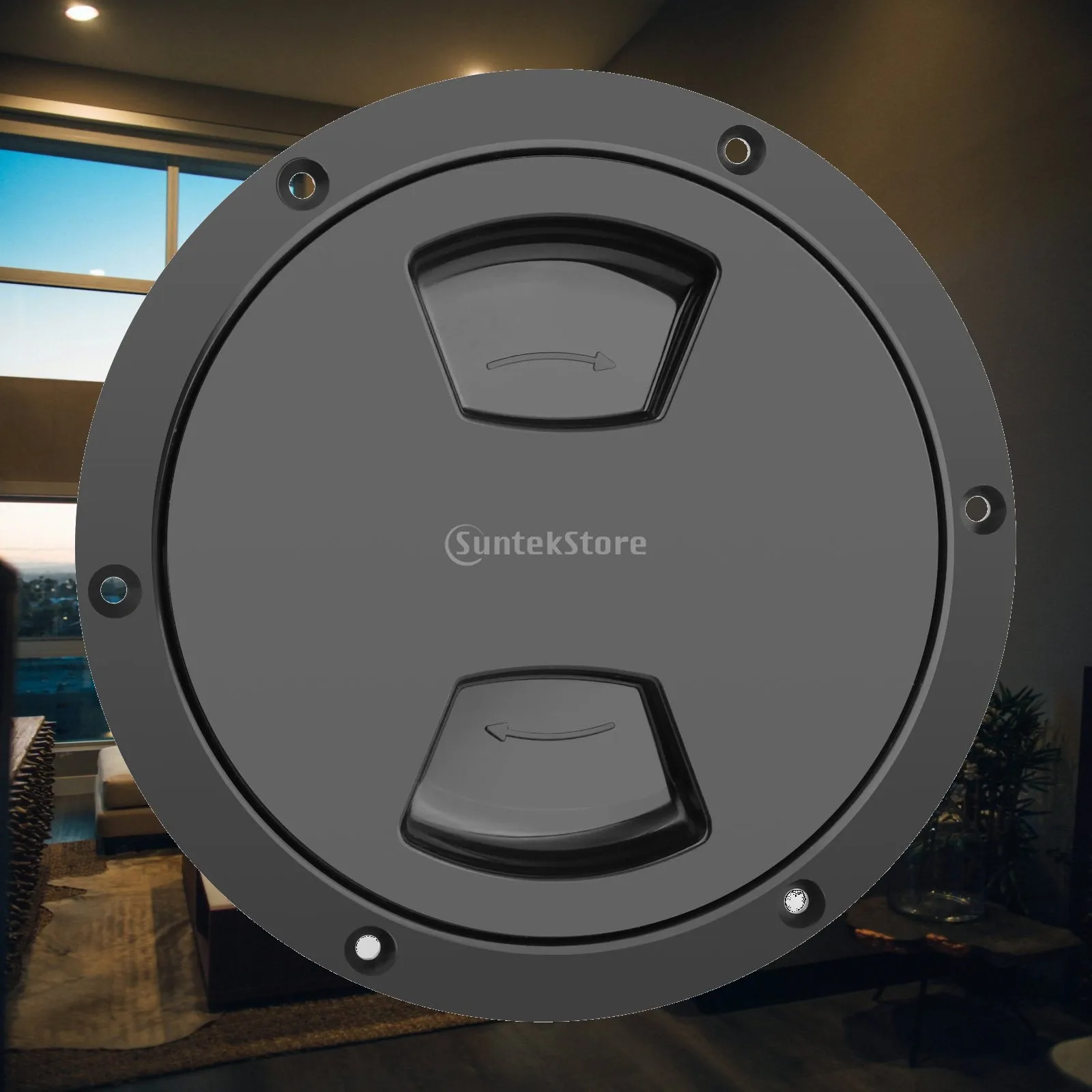 Marine Deck Plate 5 Inch ABS Round Hatch Black Anti Aging Inspection Cover Deck Hardware for Boat Yacht Interior Exterior