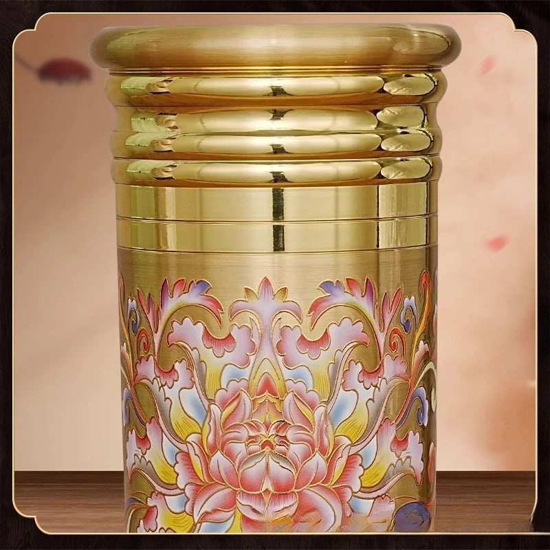 Pure copper enamel incense cylinder household Buddha front Buddhist hall installed incense vertical incense bucket utensils