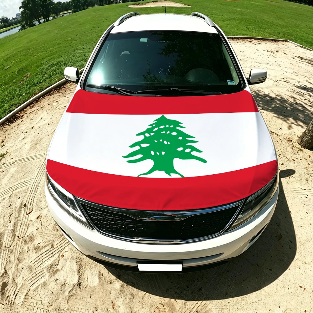 130x160cm Lebanon  Flag Car Hood Cover, Elastic Windproof Patriotic Bonnet Banner