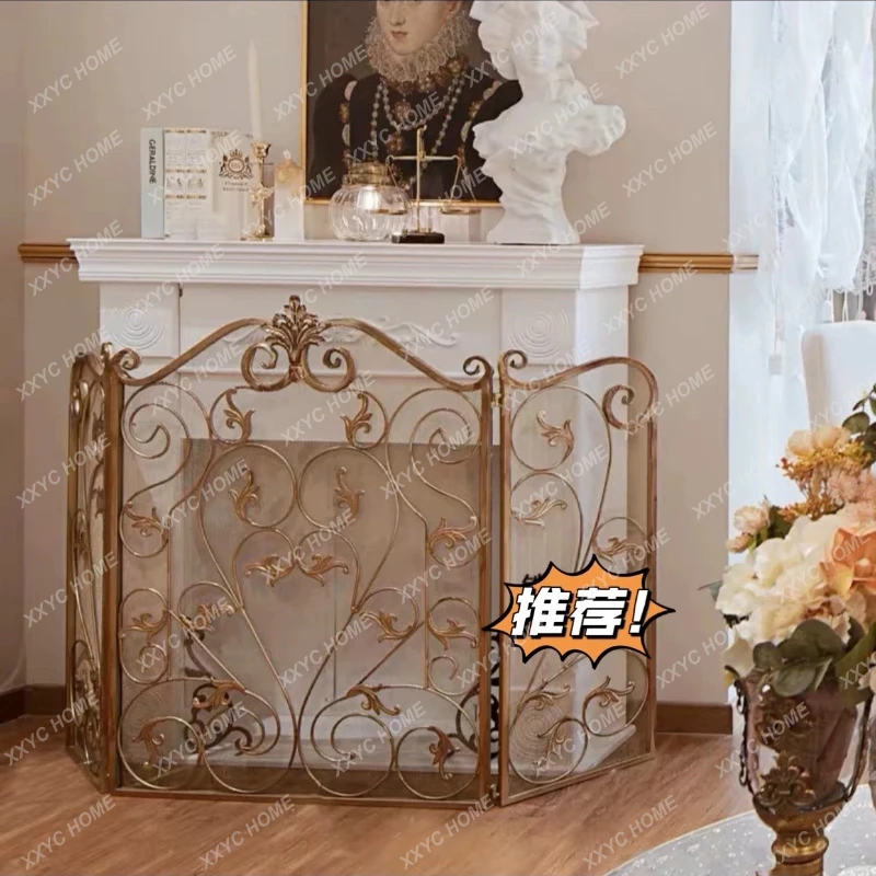 B456 New -style screen fireproof fence core embedded with mesh wrought iron partition hollow decorative fireplace rack
