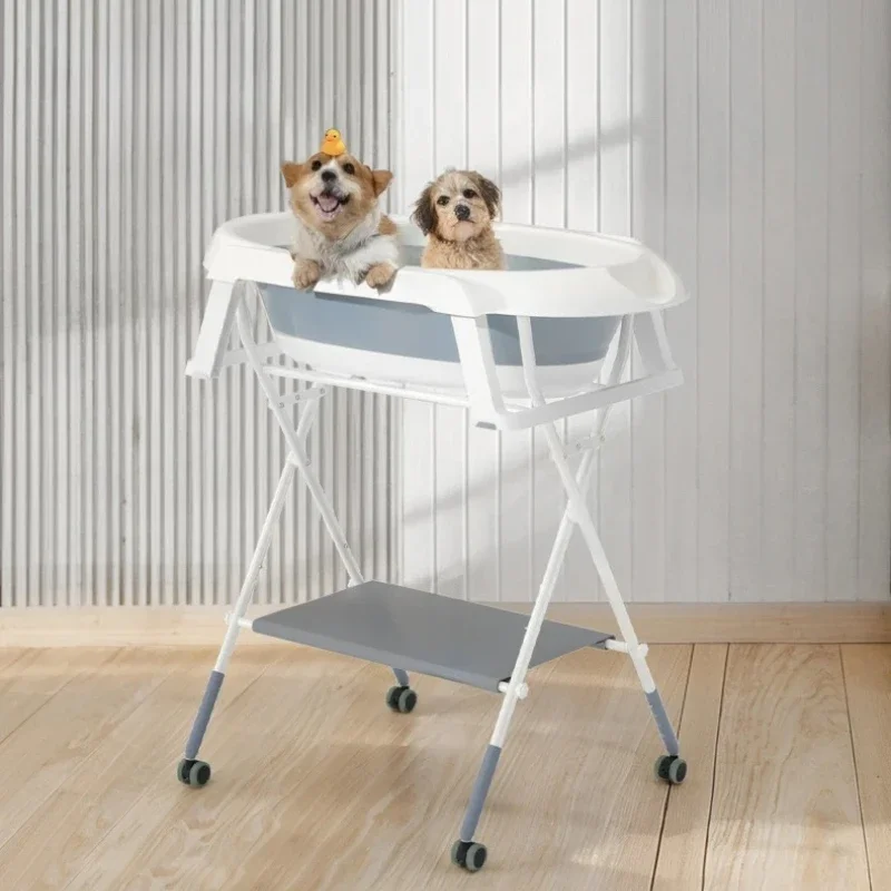 ‌Foldable Pet Bathtub - Adjustable Dog & Cat Bathing Basin Non-Slip Collapsible with Drainage Easy Clean for Small Dogs