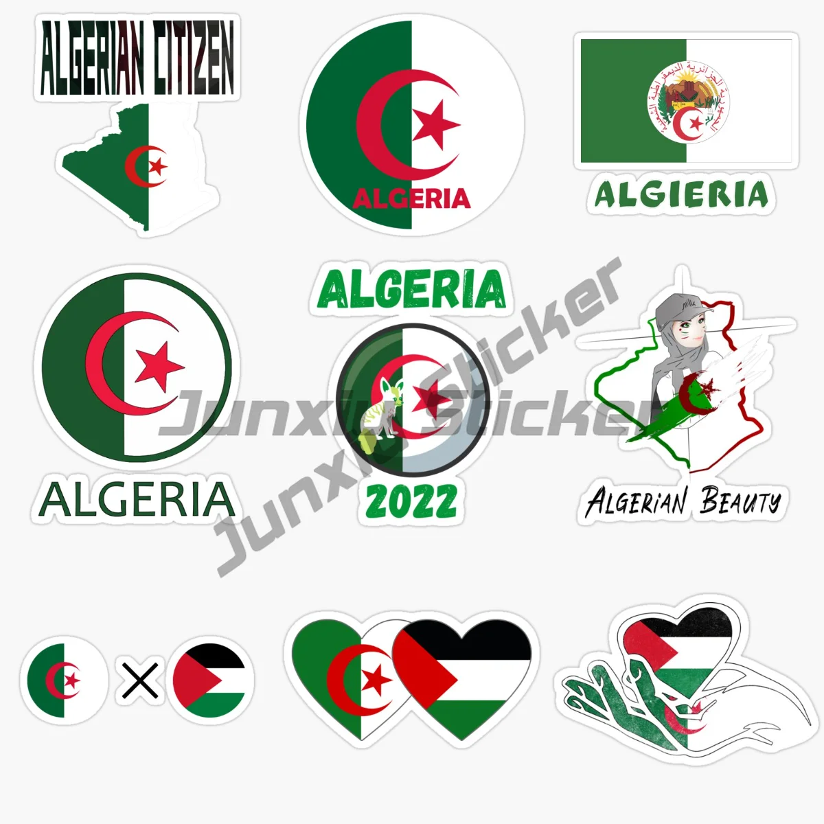 

ALGERIA and Palestine Map National Flag and Emblem Vinyl Self-adhesive Car Stickers DIY Applique