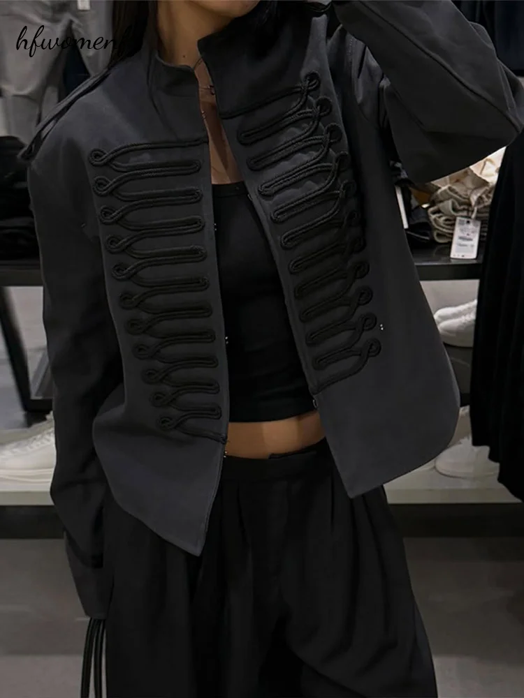 Vintage Women's Napoleon Military Cropped Jacket Stand Collar Shoulder Epaulets Long Sleeve Coat New Outerwear For Men Women