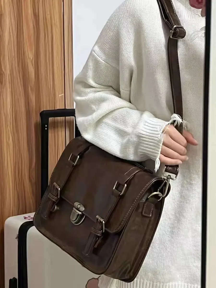 Miyagawa Fashion Vintage Versatile Shoulders Cross Bag 2023 New Korean Version of Academic Style Commuting Backpack PU BackpackS