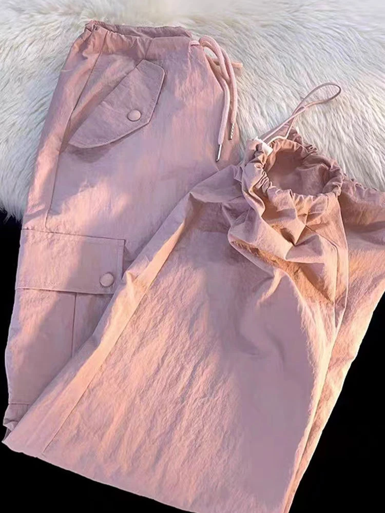 

Американские женские рабочие брюки American Sle, быстросохнущие спортивные брюки с высокой талией для женщин, весенне-летние розовые брюки с широкими штанинами