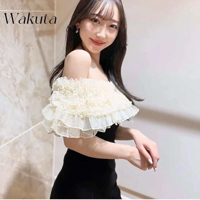 KAMEHARA Japanese Harajuku Style One Shoulder Sleeveless Dress Spring Ruffle Edge Splicing and Slim Fit Dresses Female Clothing