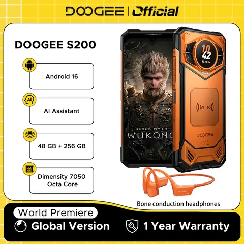 Globalna Wersja DOOGEE S200 5G Wytrzymały Telefon Android 16 48GB 256GB 6.72\\\\\\\" Wyświetlacz 120Hz Aparat 100MP Bateria 10100mAh Asystent AI