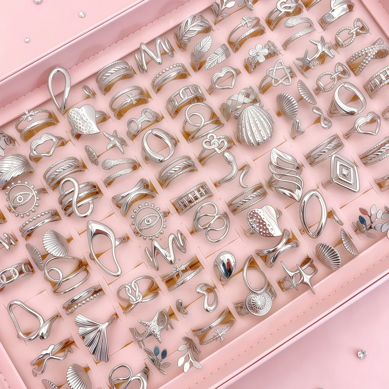 5/10/15/20/30/50/100Pieces Fashion Stainless Steel Rings For Women Men Mix Style Heart Flower Open Adjustion Jewelry Party Gifts