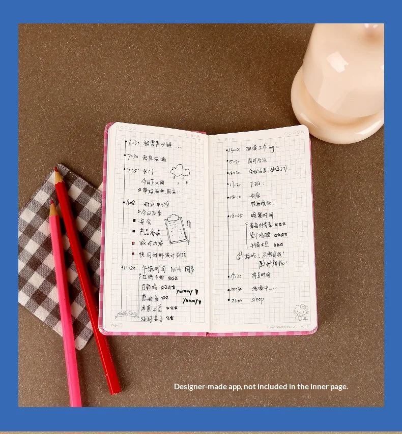 Kinbor A7 Taschennotizbuch, mit karierten und leeren Seiten, Notizbuch aus der „Kitty“-Kollektion für Mädchen, Reise-Notizbuch, niedliches Schreibwaren-Set. – Detail 16