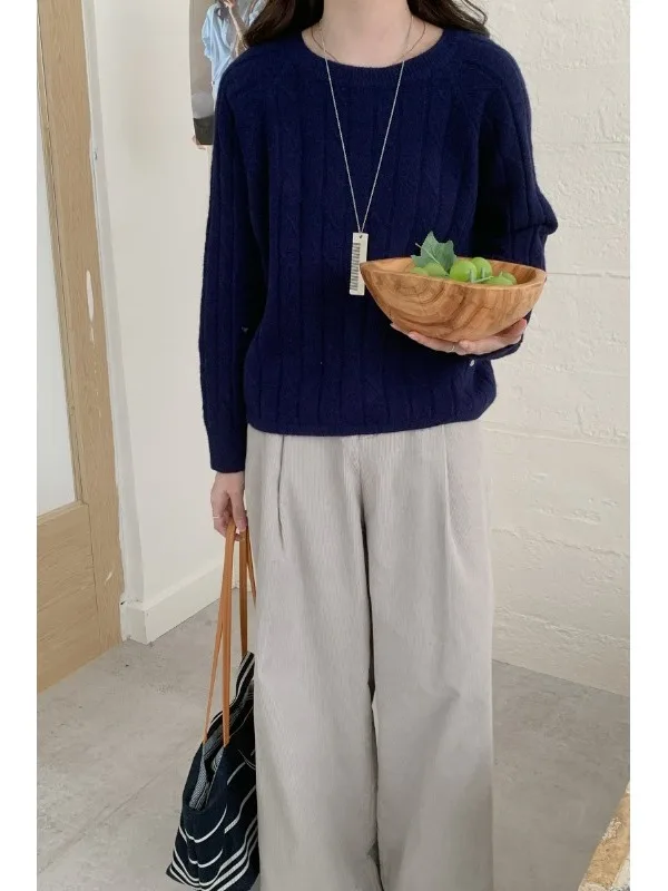 Lazin Knitted Sweater round Ne Loose Top ort Sle Autumn Winter Warm Thiened Knitting Wool Blend Commute Sle