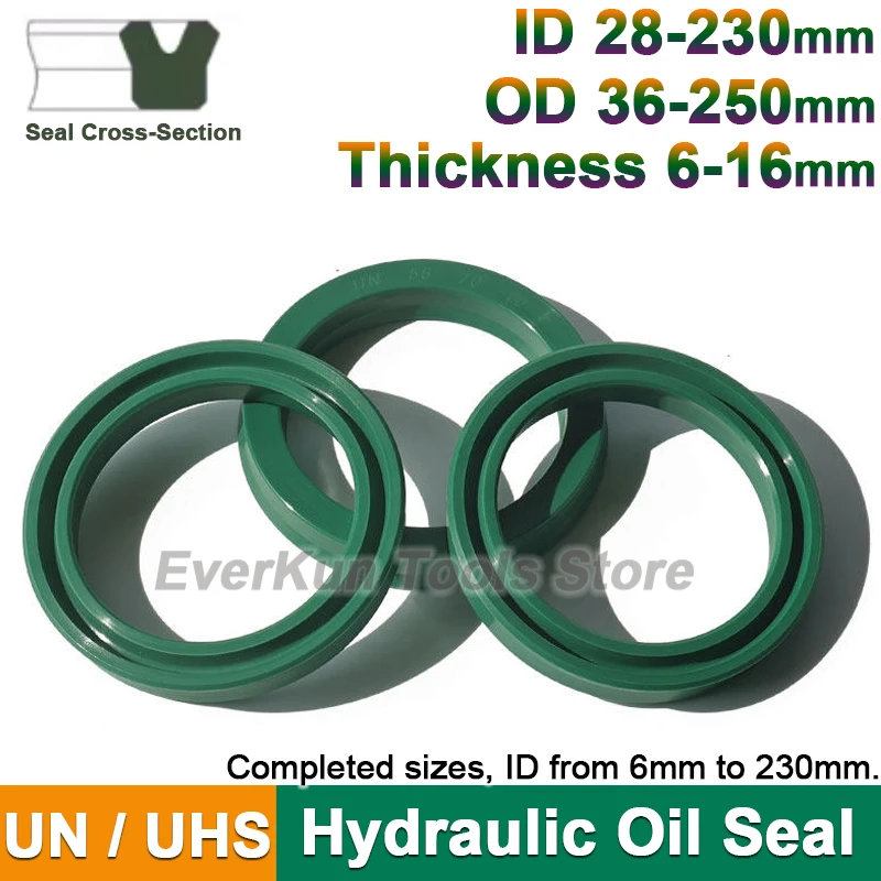  1Pc Green Polyurethane Hydraulic Cylinder Oil Seal UN/UNS/UHS Type Shaft Hole General Sealing Rings ID 28-230mm Height 6-16mm