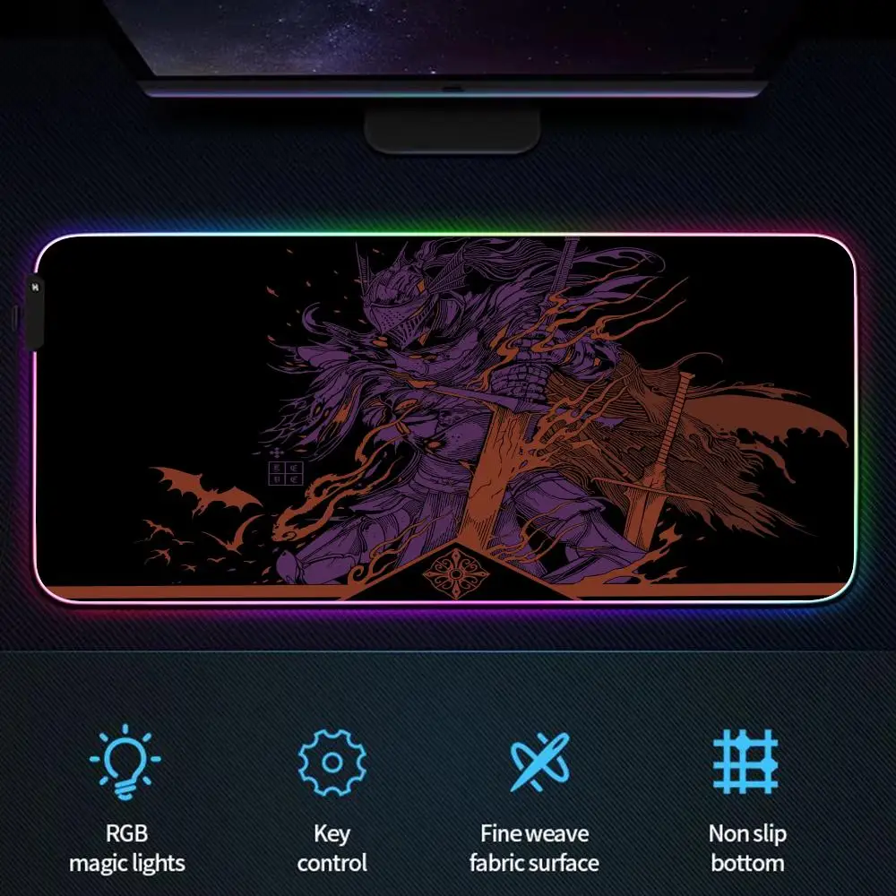 RGB Mouse pad Cool samurai theme anime LED glow gaming mat rubber anti-slip Desk Mat pc accessories Gaming keypad mousepad