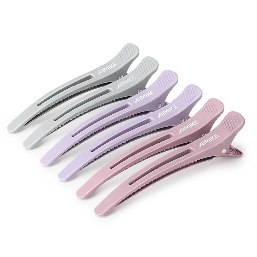 Hair Sectioning Clips 6pcs No Crease Duck Bill Styling Clips with Silicone Band for Cutting Hair Rollers Morandi Color Professional Salon Tools