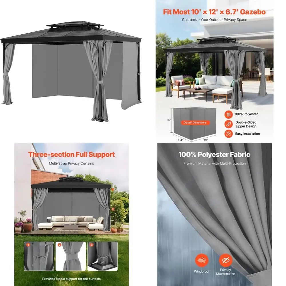 

Outdoor Gazebo Privacy Curtains, 4-Panel Sidewalls for 12x10x6.7 Ft Gazebos, Zippered Privacy Panels, Weather-Resistant Fabric,