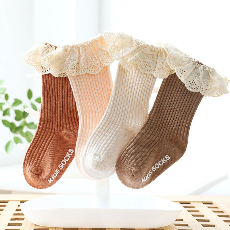 Baby Girls Lace Newborn Princess Socks Stuff Autumn Winter Cute Children Midtube Boneless Glue Non-slip Floor Socks Clothing