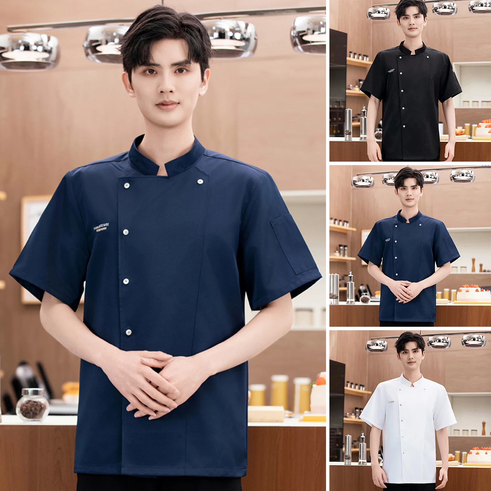 New Chef Jackets for Men Women Short Sleeve Cook Shirt Solid Chef Uniform Bakery Restaurant Waitress Waiter Uniform Tops