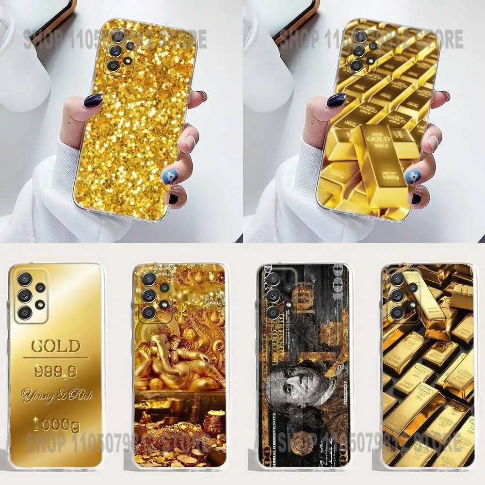 

M-Money Gold Art Phone Case Silicone For Samsung S30,23,21,22,20 FE lite,S10,9,PIus Note20ultra Soft Transparent