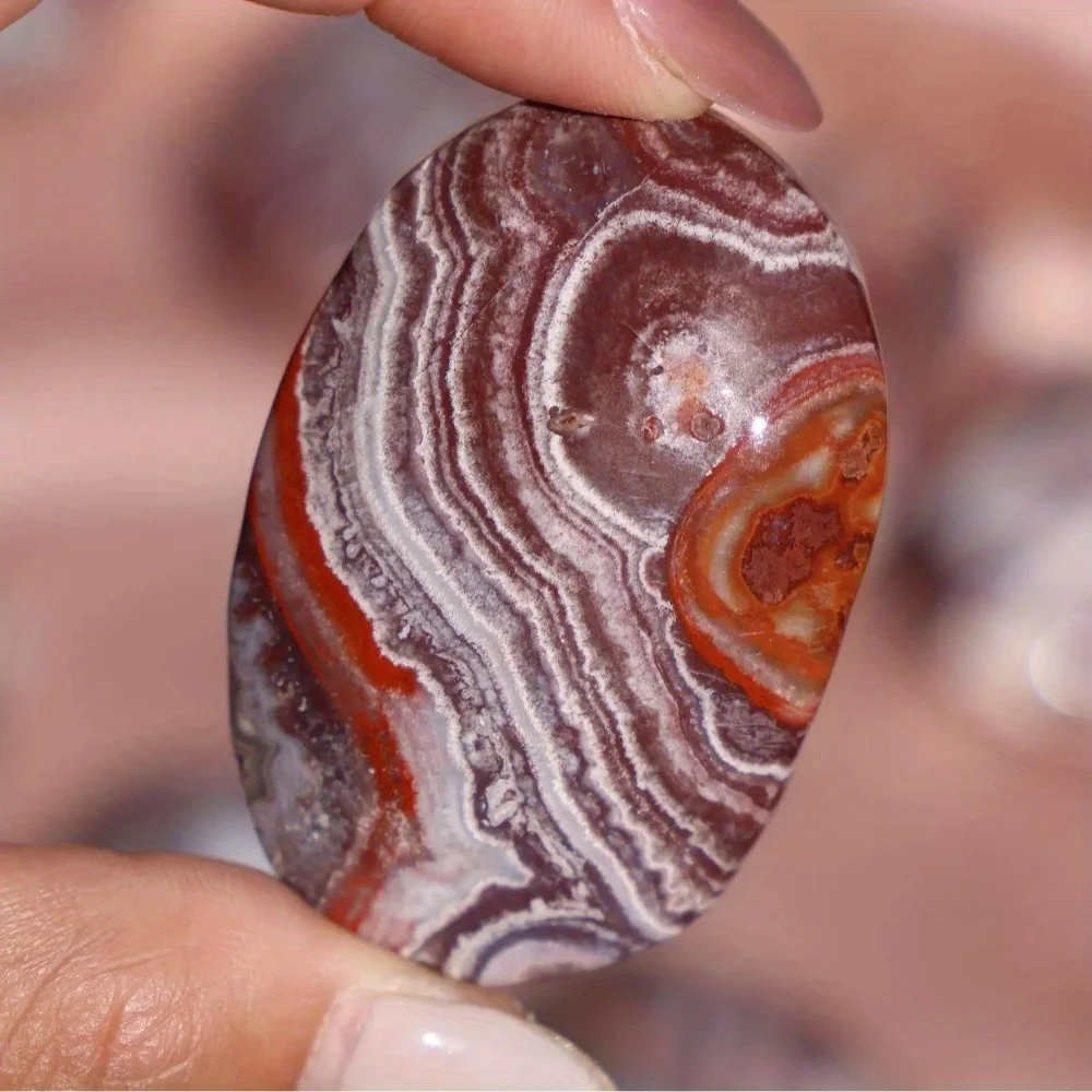 1pc Mexican Crazy Lace Agate Palm Stone - Polished Natural Stone with Vibrant Red & Black Marbling view 5