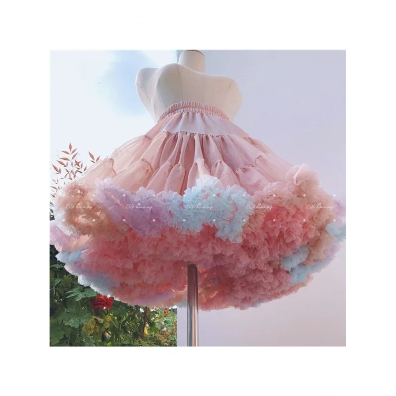 Colorful Short Skirt Crinoline Unique Candy Cloud Boneless Soft Mesh Petticoat White Puffy Half Skirt