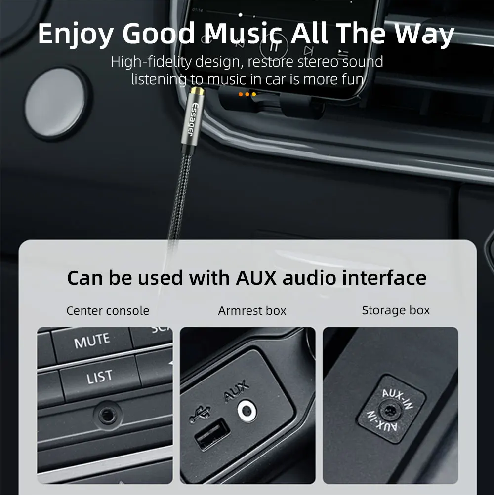 ESSAGER AUX Cable 3.5mm Jack Audio Cable For Speaker Wire Headphone Car 3.5mm Jack Hifi Aux Adapter Cord For Xiaomi Samsung