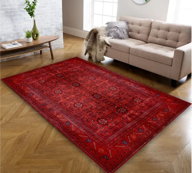 Retro Red Persian Carpet / Turkish Carpet Living Room Decor Sofa Rug Bedroom Bedside Rug Kitchen Coffee Table Floor Mat Gifts
