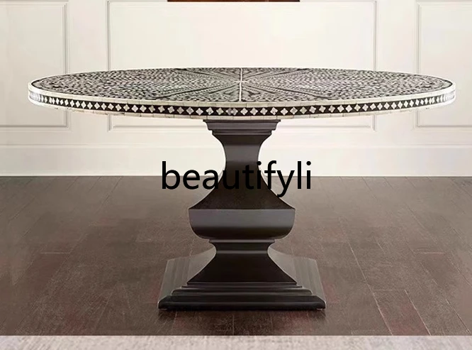 

Household French retro painted round dining table, lobby table, high-end designer medium and ancient style