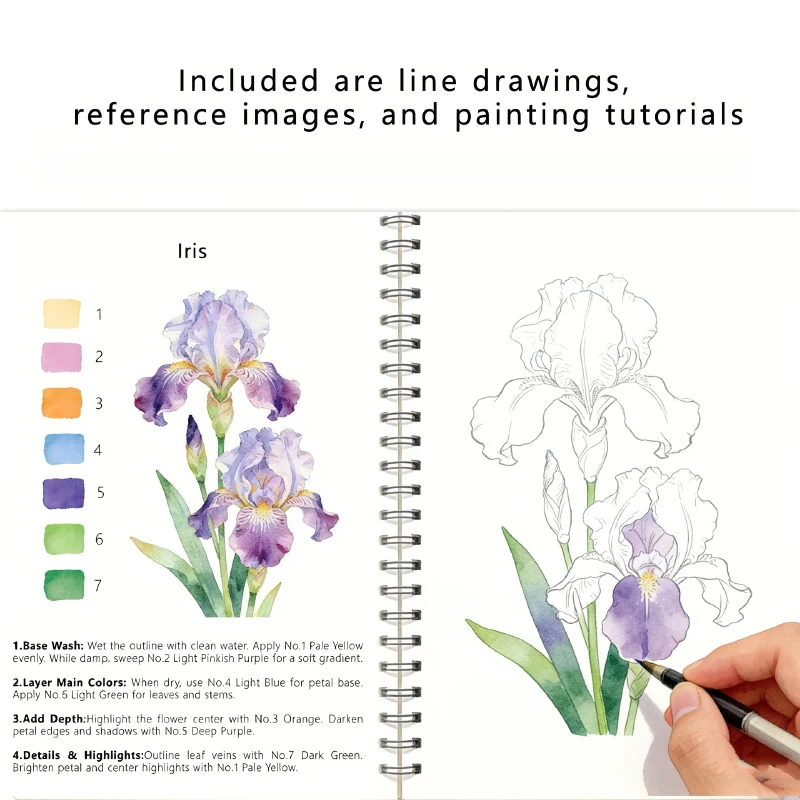 Premium Watercolor Beginner's Workbook-14 Sketches + 2 Color Mixing Guides Wood Pulp Watercolor Paper 200 Gms for Coloring Book