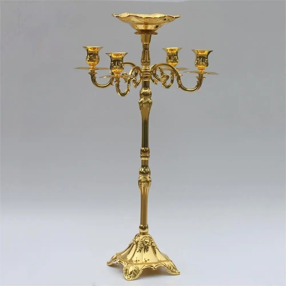 

Hot selling 65cm gold finish candelabra with flower bowl in the middle center,4-lights weddings or party use candle holder