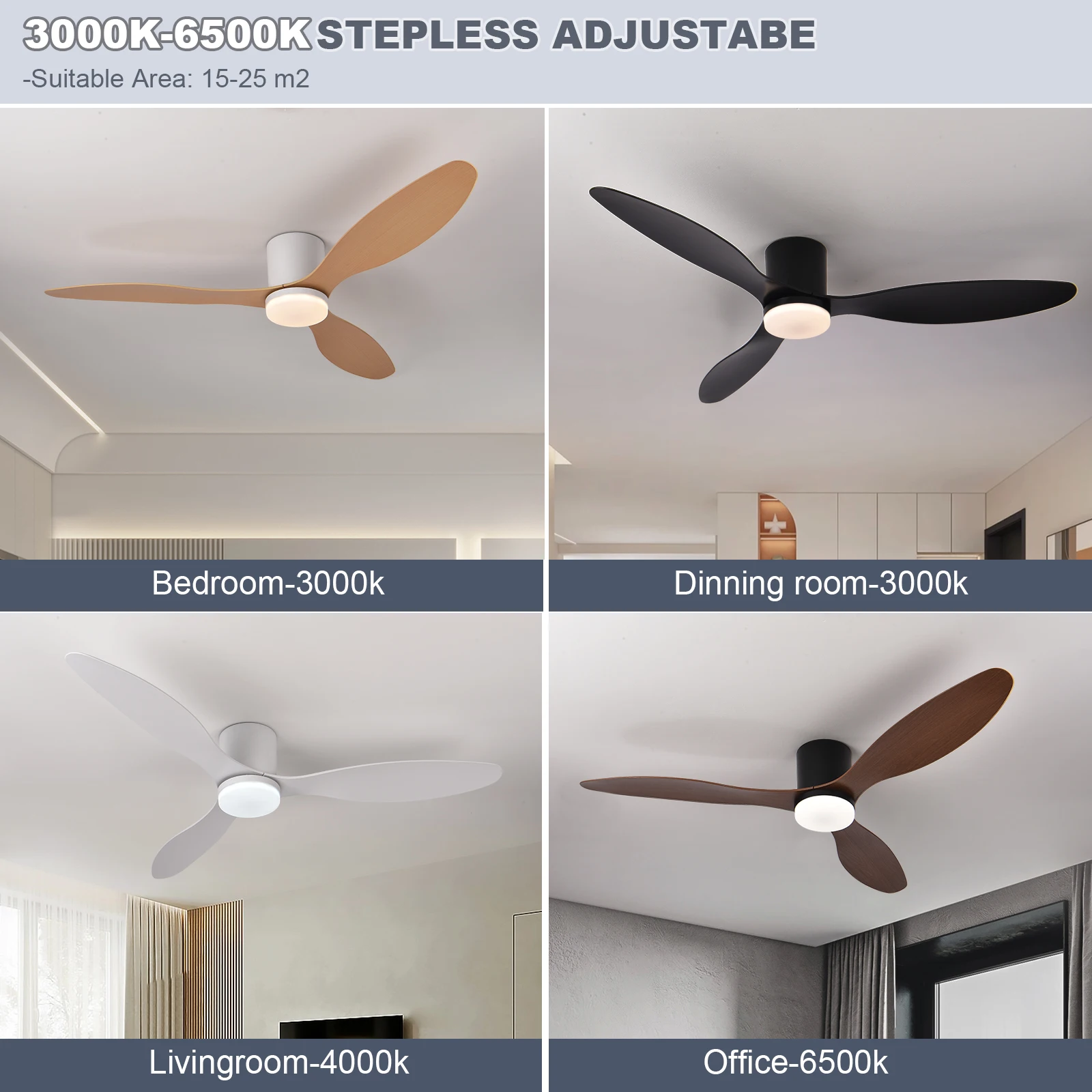 52 Inch Modern Black White Low Floor DC Motor Ceiling Fans With Remote Control Simple Ceiling Fan Light Home Fan