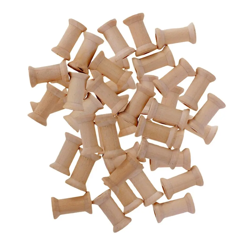 50Pc Wooden Spools Bobbins for Sewing Craft Ribbon Floss Organizer 27mmx16mm