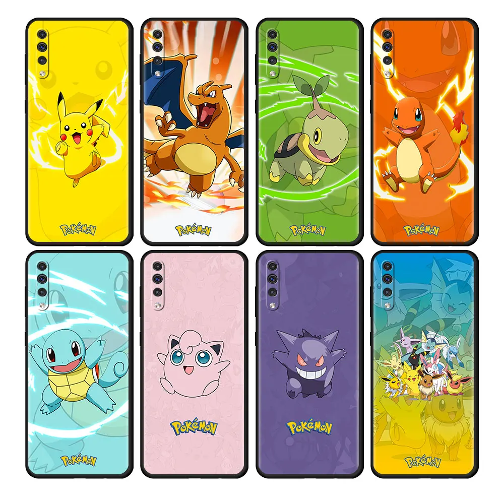 Case For Samsung Galaxy A50 A70 A30 A20s A20e A10 A40 A10s A10e M52 M51 M30s M13 5G Black Phone Cover Pokemon Pikachu