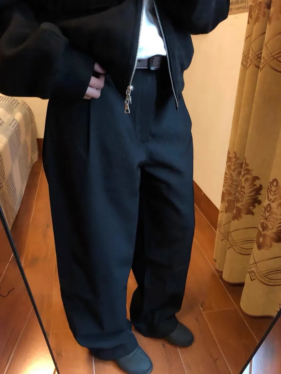 

Classic Straight Leg Color Arcuate Pants Men Women Casual Loose Versatile Easy Care Commute Long Trousers Japanese Sle