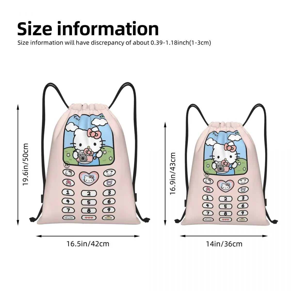 Sanrio Kawaii Hello Kitty Drawstring Backpack Gym Sports Sackpack Cartoon String Bag for Exercise