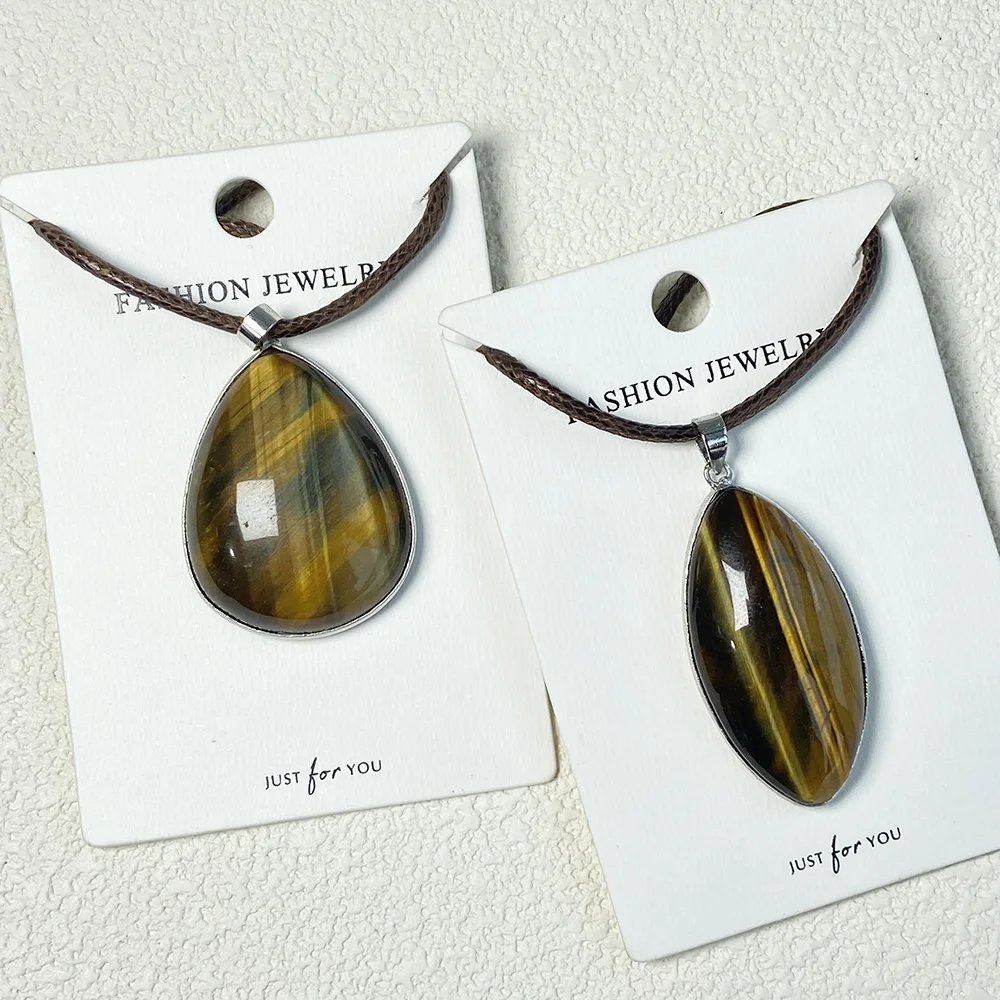 Yellow Tiger Eye Stone Necklace for Women, Crystal Gemstone, Waterdrop Shape Pendant, Jewelry Anniversary