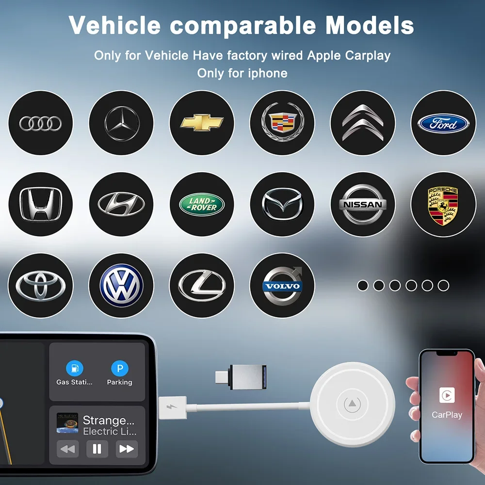 Беспроводной адаптер CarPlay для iPhone и Android Auto CarPlay Dongle преобразует проводку в беспроводе для производителя автомобилей
